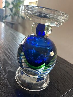 Art Deco Vintage Crystal Blue and Green Art Sculpture/candle holder by Fifth Ave